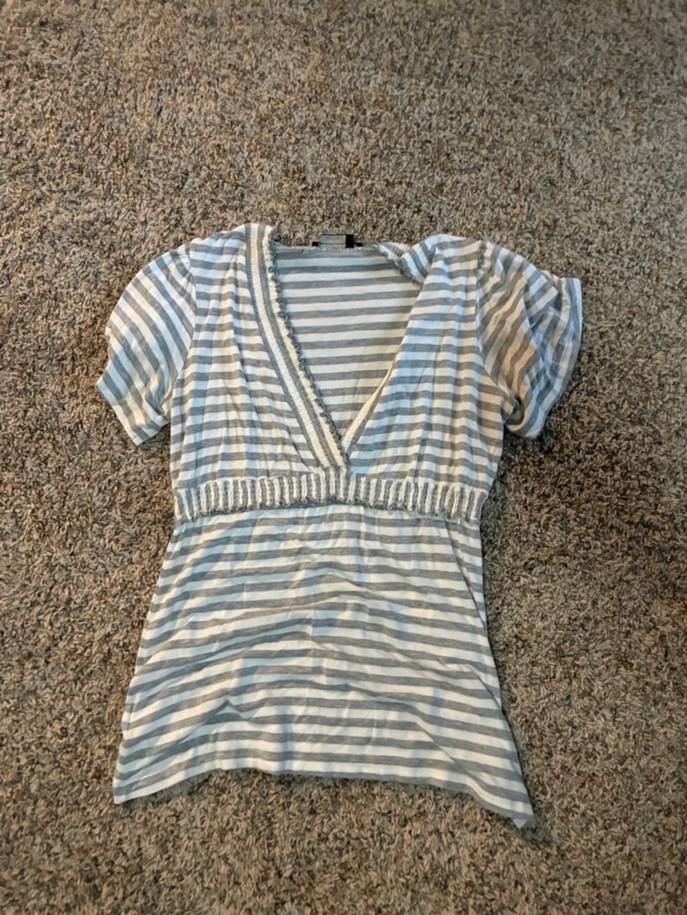 Striped V-Neck Short Sleeve Women’s Top for postpartum nursing breastfeeding